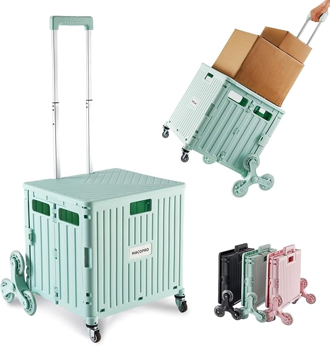Foldable Utility Cart with Stair Climbing Wheels, Collapsible Rolling Crate by MACOPRO
