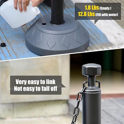 6-Set Pack 40" inch Black Work Zone Chain Post Set, Traffic Queue Delineator - Image 5