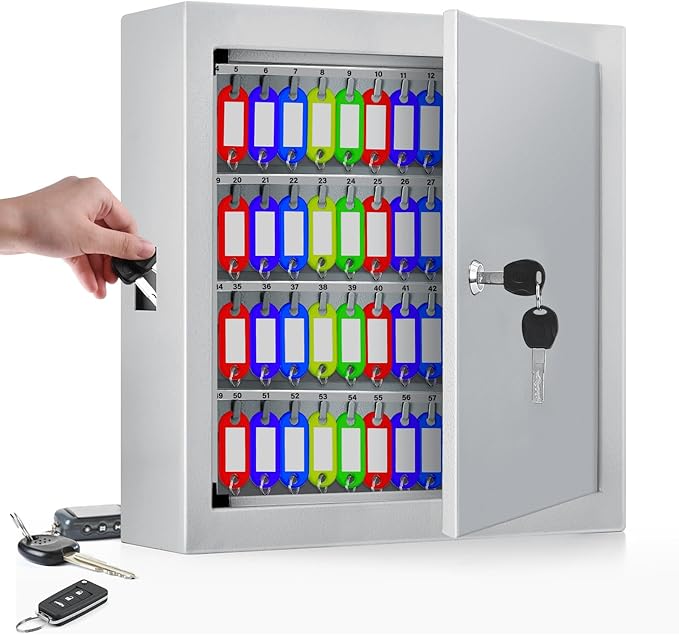 100 Keys White Key Cabinet, Anti-Theft Key Lock Box by NebakneSafe