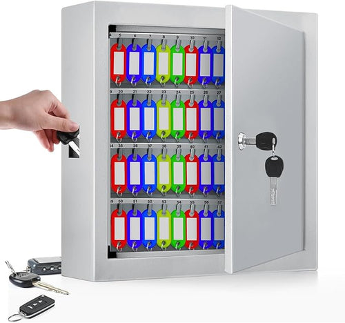 100 Keys White Key Cabinet, Anti-Theft Key Lock Box by NebakneSafe
