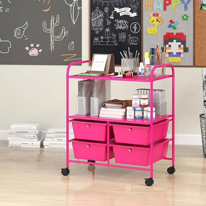 Giantex Rolling Storage Cart w/ 4 Drawers 2 Shelves Metal Rack Shelf Home - Image 3