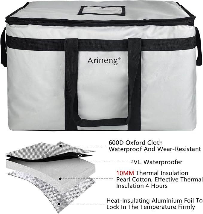 Food Delivery Insulated Bag, Insulated Cold Meal Bag, Built-in Base Plate - Image 3