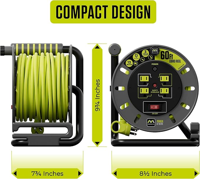 Masterplug 60ft Cord Reel, Retractable Extension Lead - Image 7