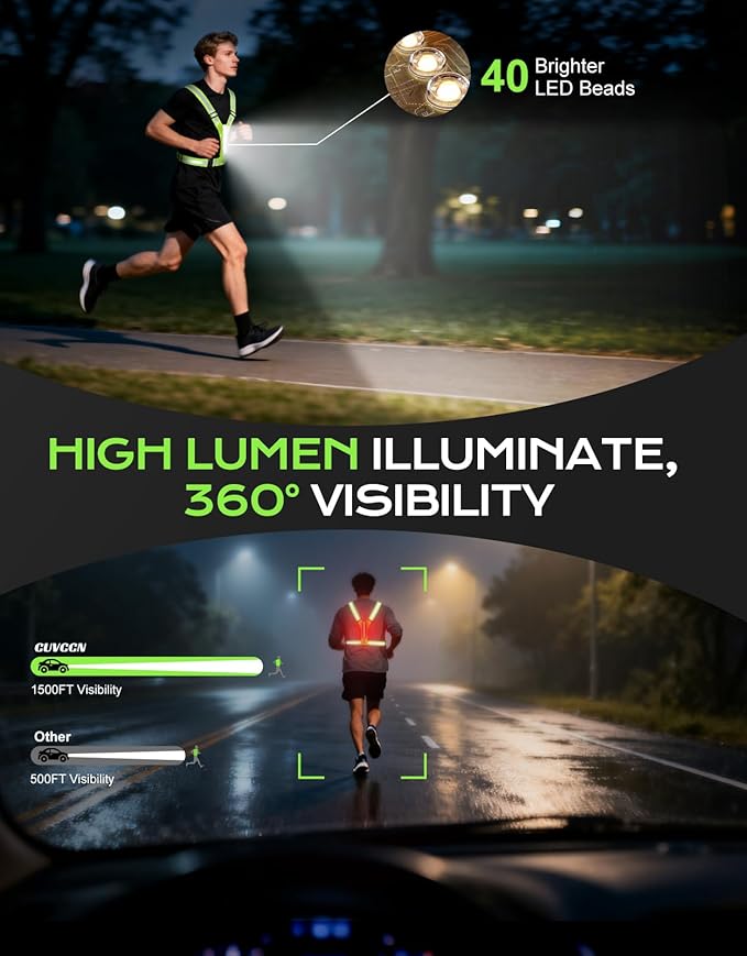 LED Reflective Vest Super Bright Lighting, 360° Visible Running Light - Image 2