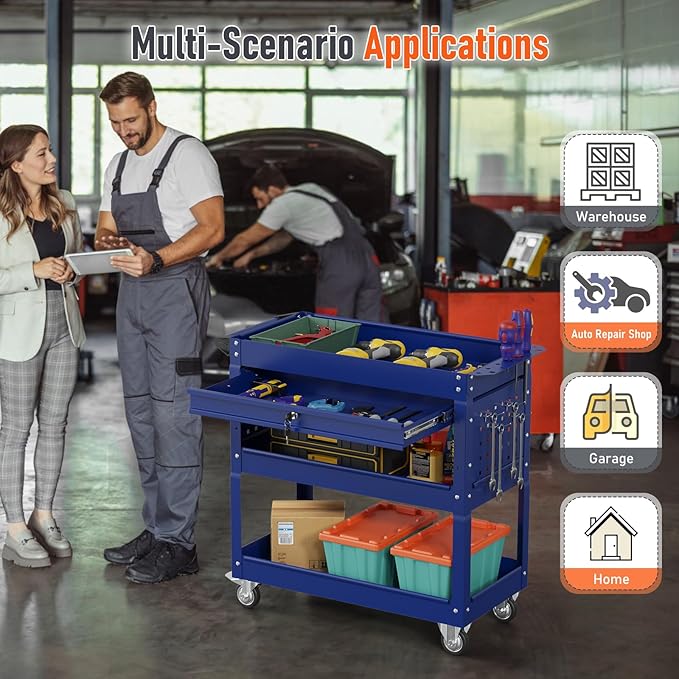 3 Tier Rolling Tool Cart, Heavy Duty Service Cart on Wheels - Image 7