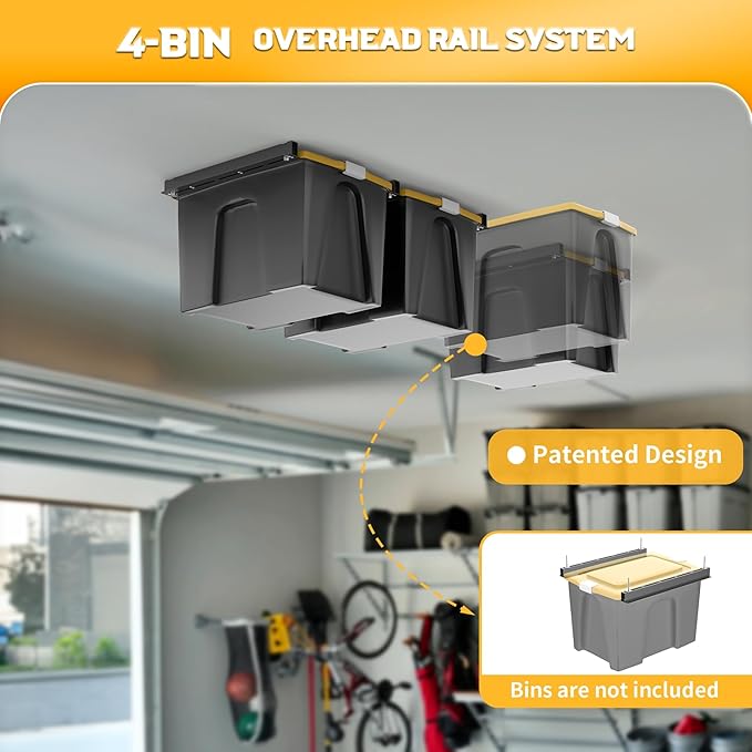 WALMANN Overhead Tote Storage Rails, Heavy Duty Garage Ceiling Bin Storage Rack - Image 2