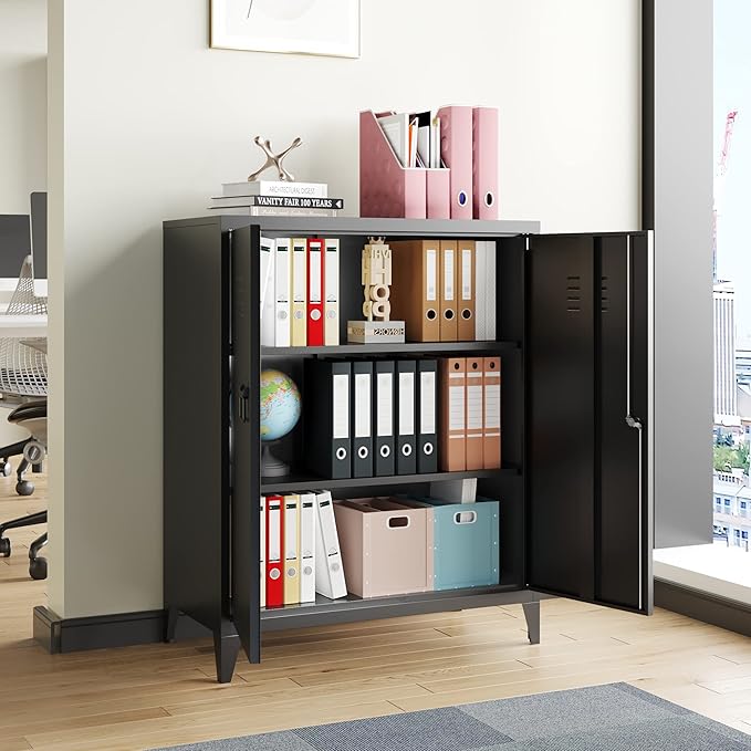 Metal Storage Cabinet with Lock, Locking Cabinets with 2 Doors and Shelves - Image 4