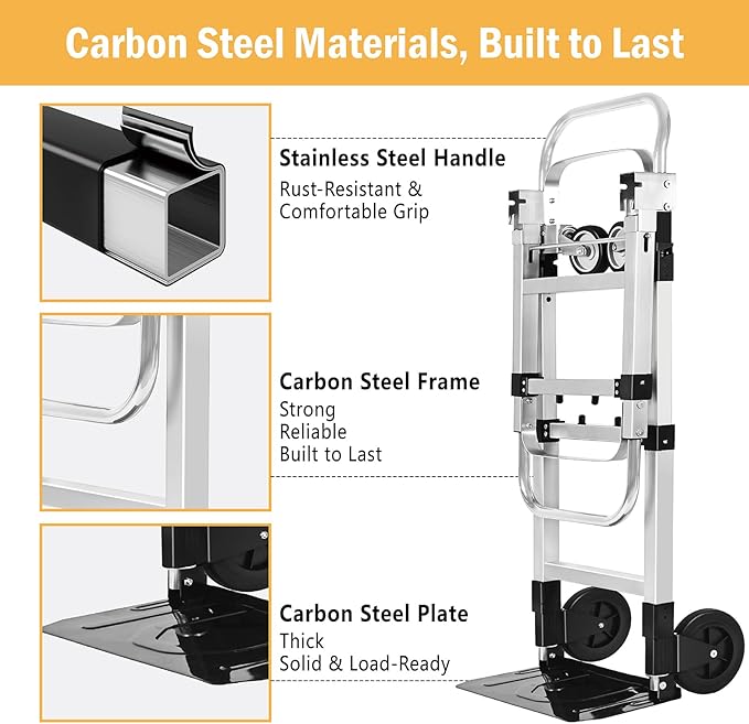 600 LBS Dolly Cart with Wheels, 3 in 1 Folding Hand Truck with Retractable - Image 5