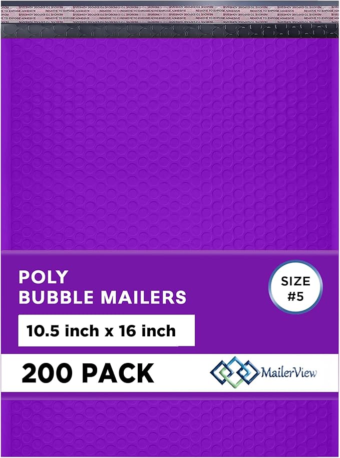 Purple 10.5x16 Inch Large Poly Bubble Mailers #5 | Padded Envelopes by MAILERVIEW