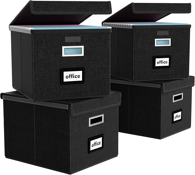 Huolewa New Portable File Organizer Boxes Set of 4, Collapsible Linen Hanging by Huolewa