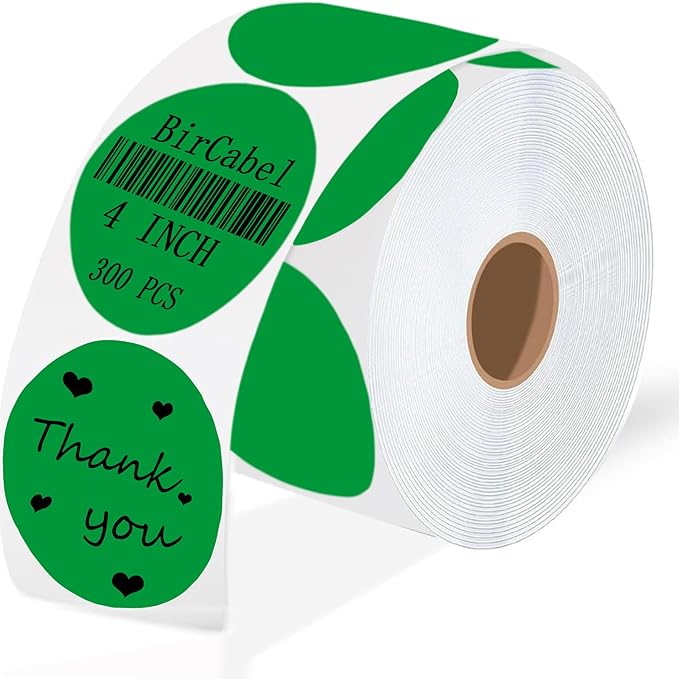 4 Inch Large Green Circle Thermal Labels, Self-Adhesive Round Inventory Stickers by BriCabel