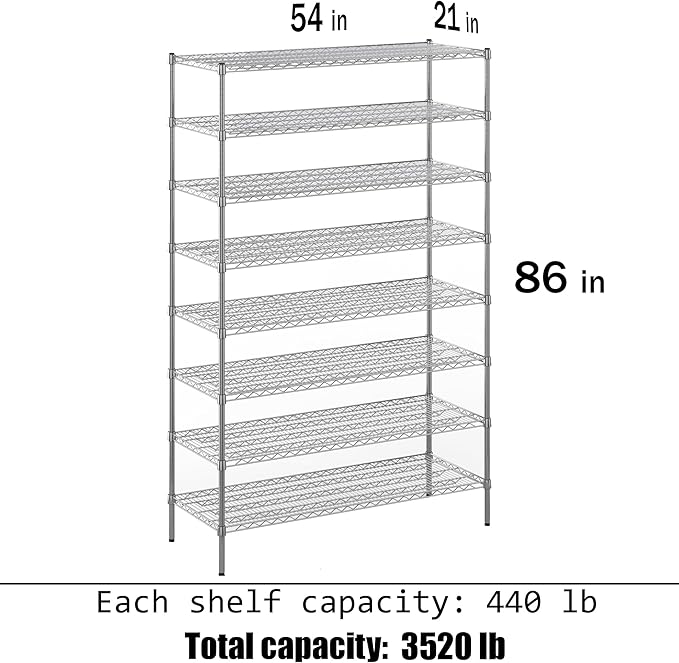 21" Deep x 54" Wide x 86" Height Wire Shelving Kit | 8-Tier | NSF Commercial - Image 3