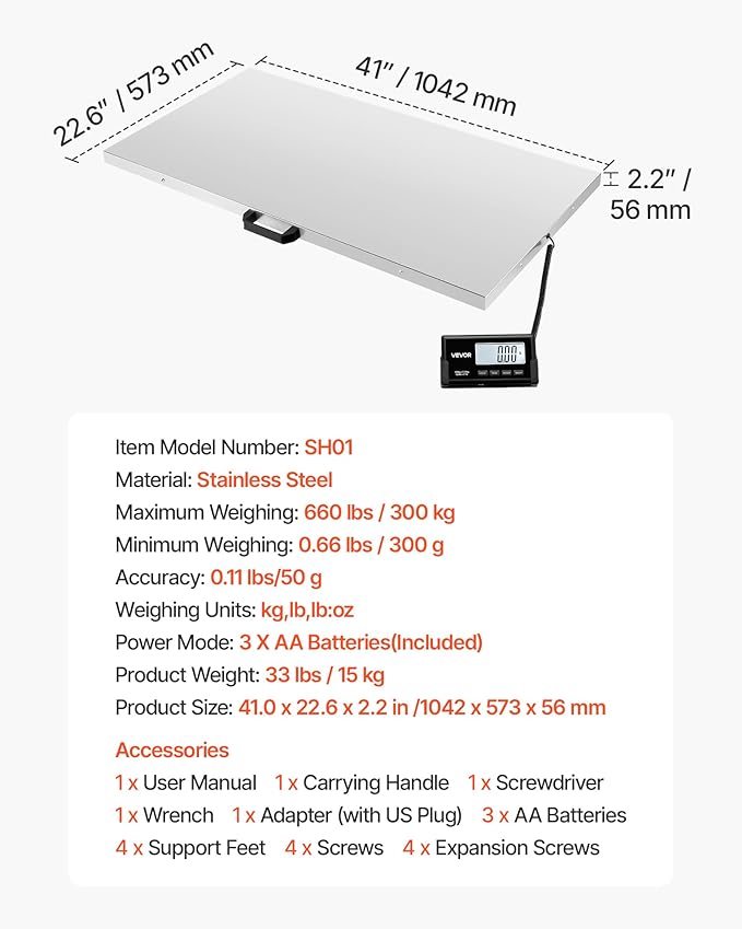 VEVOR Digital Shipping Scale, 0.1 lbs High Accuracy, 660 lbs Postal Scale - Image 7