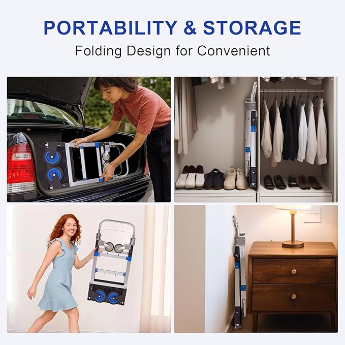 Upgraded 3 in 1 Aluminum Folding Hand Truck, 600lbs Capacity, Heavy Duty - Image 7