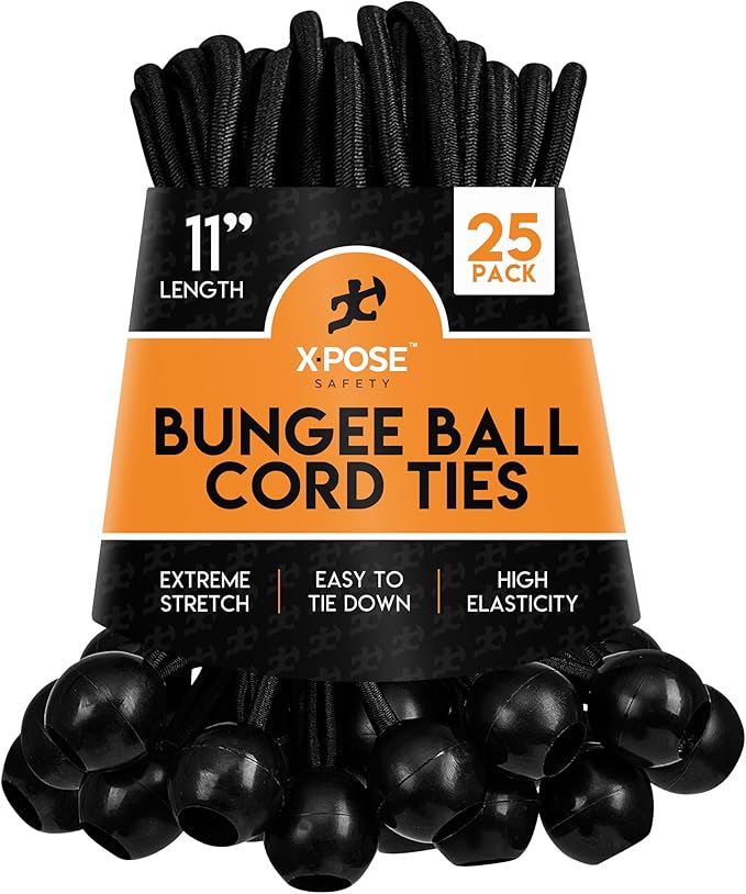 Xpose Safety Bungee Ball Cords 11" 25 Pack Heavy Duty Black Stretch Rope by XposeSafety