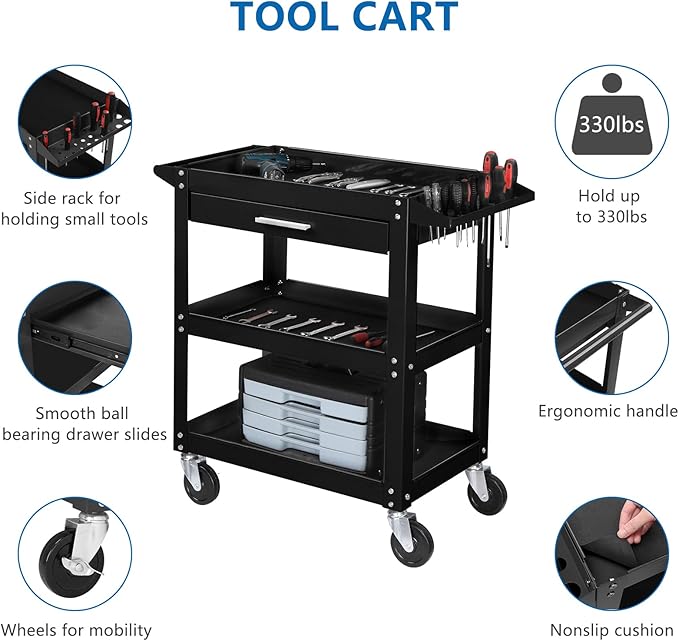 TUFFIOM 3 Tier Rolling Tool Cart - Image 2