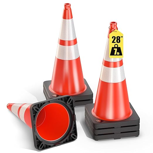 GECCO ™ 28 Inch 7 Lb Heavy Duty Orange Traffic Cones Set | Durable Safety Cones by GECCO