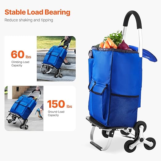 VEVOR Stair Climber Cart, 36L Capacity, Grocery Cart Laundry Stair Climbing - Image 3