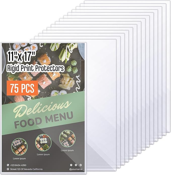 Henoyso 75 Pcs 11" x 17" Rigid Print Protectors, Heavy Duty Hard Plastic Sheet by Henoyso