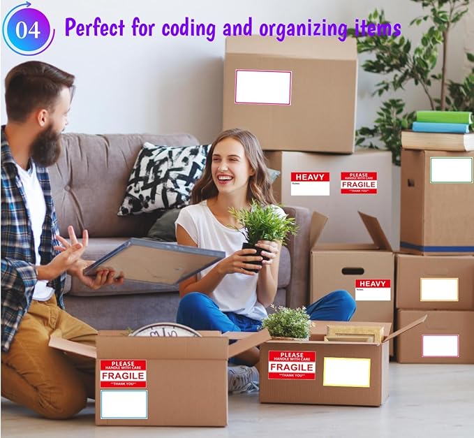 5" x 3" Large Moving Labels for Home Packing Box 6 Color Coded Border Label - Image 5