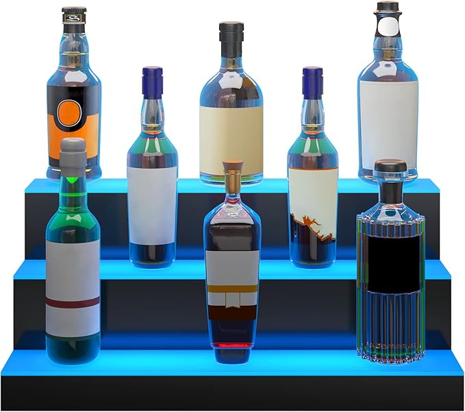 VEVOR LED Lighted Liquor Bottle Display, 3 Tiers 24 Inches, Supports USB - Image 10