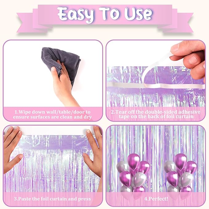 Iridescent Party Backdrop 3Packs, Transparent Tinsel Foil Fringe Curtain - Image 3