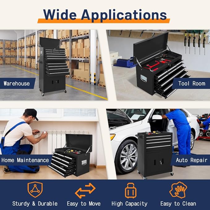 13-Drawer Double Door Rolling Tool Chest, 2 in 1 Detachable Tool Chest - Image 7