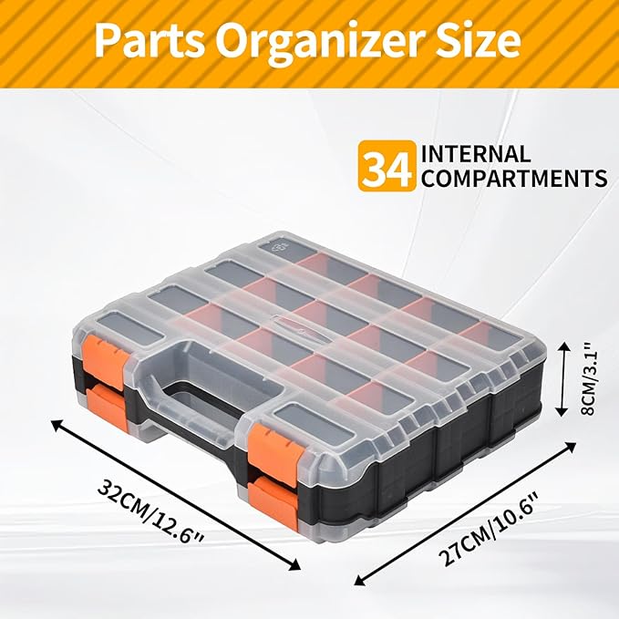 Small Parts Organizer, 34-Compartments Hardware Organizer Box, Double Side - Image 2