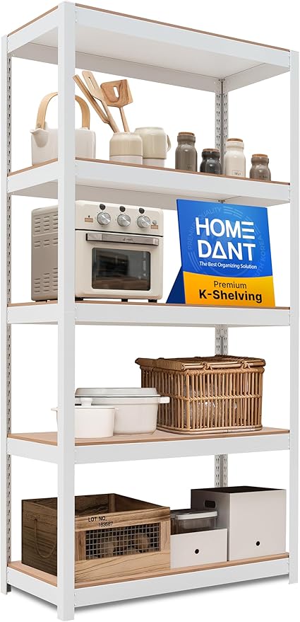 HOMEDANT House 5 Tier Laminated Metal Shelving Unit Adjustable Storage Utility by TheBestOrganizingSolution