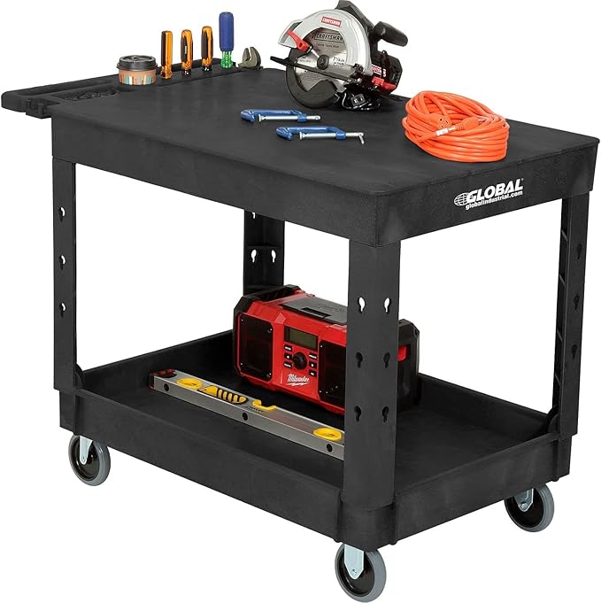 Global Industrial Industrial Service & Utility Cart, Plastic 2 Flat Black Shelf - Image 7