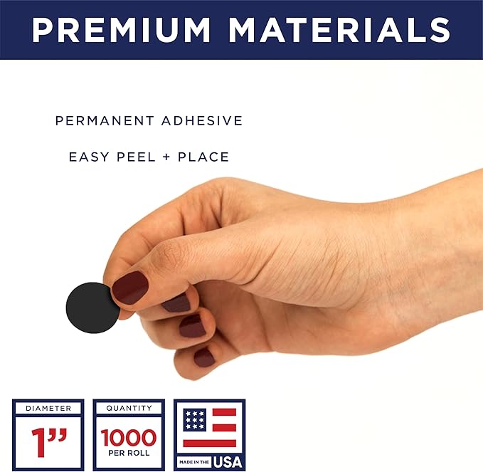Black 1-Inch Circle Dot Stickers – 1, 000 Round Strong Adhesive Labels per Roll - Image 2