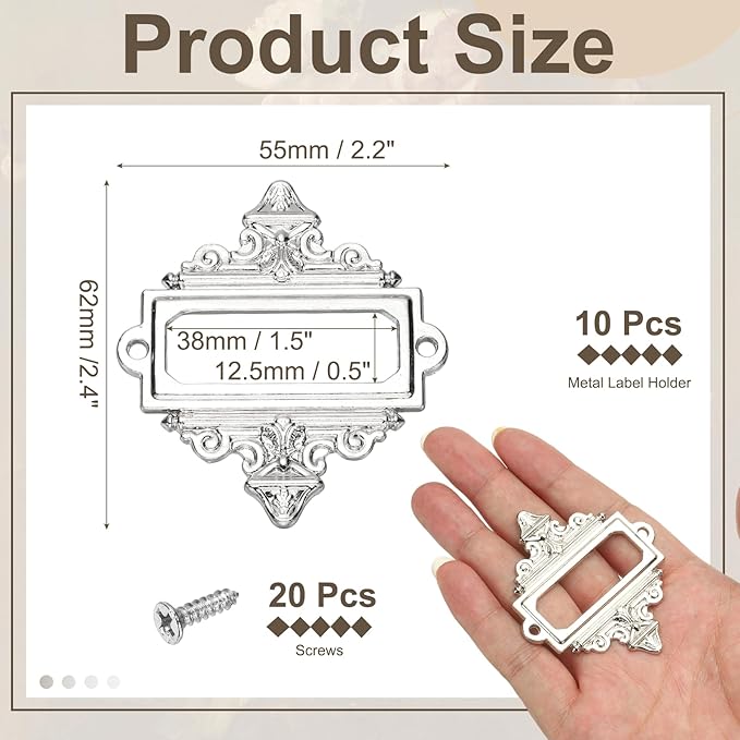 uxcell 10 Pcs Metal Label Holder, 2.2 x 2.4 Inch Small Vintage Card Frame Tag - Image 2