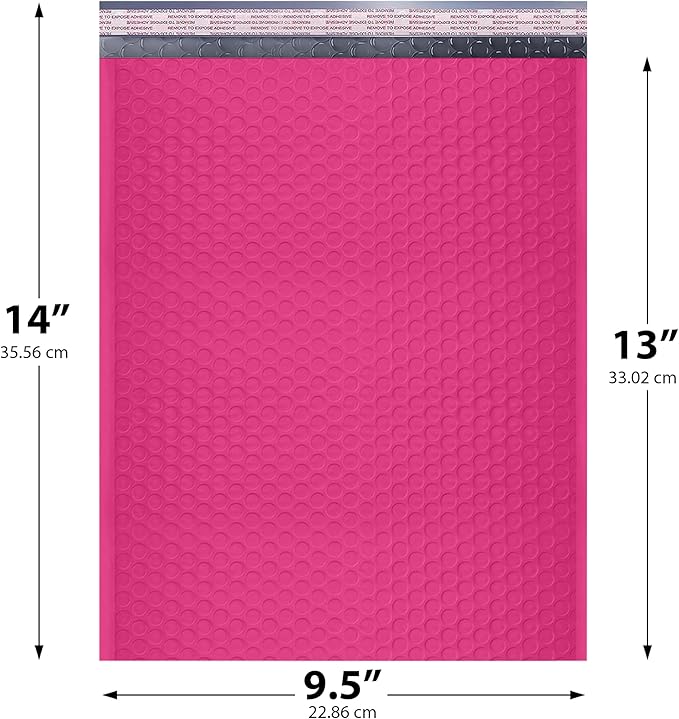 Hot Pink 10x13 Inch Poly Bubble Mailers |Self Seal Padded Envelopes - Image 2