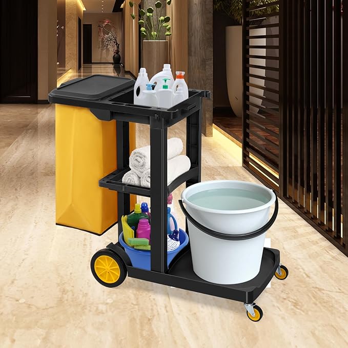 TUFFIOM Commercial Traditional Cleaning 3-Shelf Janitorial Cart, 500 Lbs - Image 6