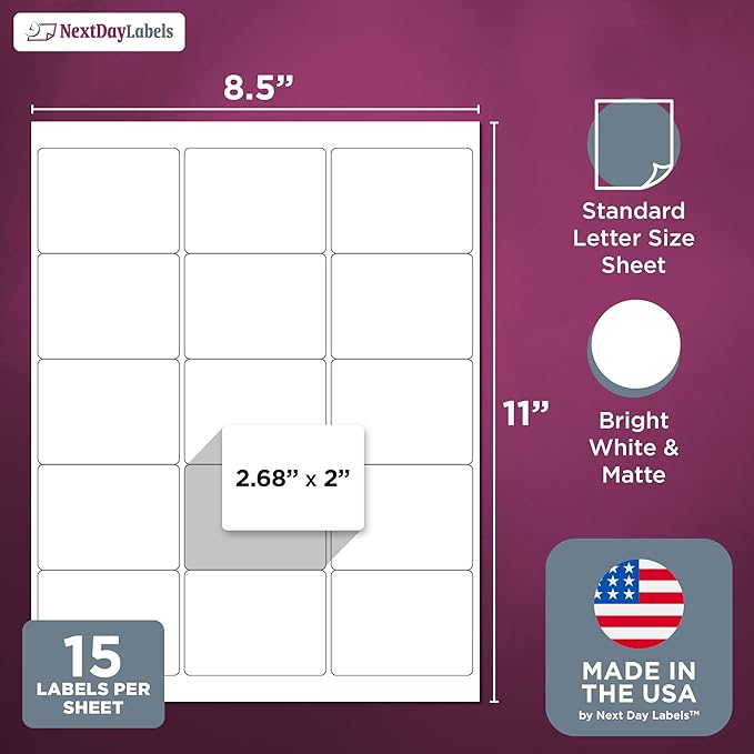 White Laser/Ink Jet Labels 2-11/16 x 2" by Next Day Labels - Image 2