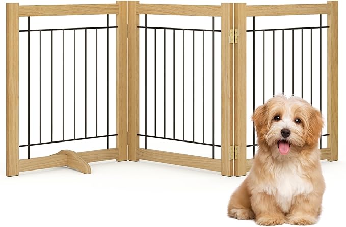 Wire Dog Gate Solid Wood Frame, Anti-Chewing Pet Gate Indoor Freestanding by Acovy