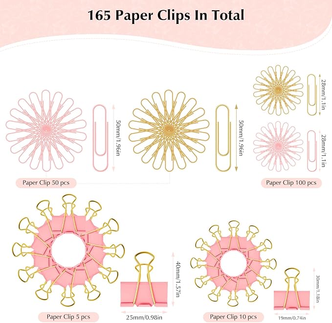 Cute Paper Clips Binder Clips Combo Set, 165 Psc, Cute Office Supplies Set - Image 7