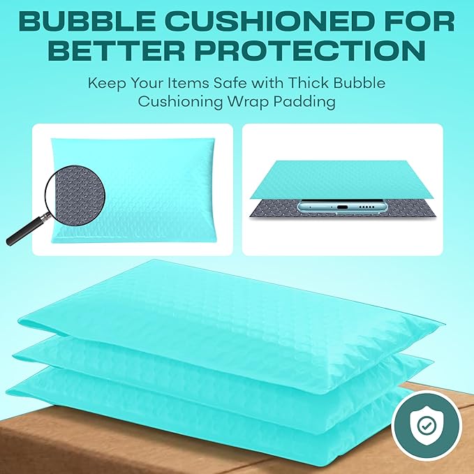 Teal Poly Bubble Mailers 8.5x12 inch #2 | Self Seal Padded Envelopes | - Image 5