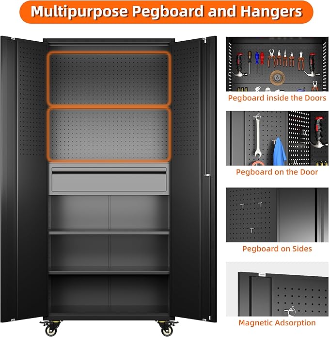Metal Storage Cabinet with Drawers, Locking Garage Tool Cabinets on Wheels with - Image 3