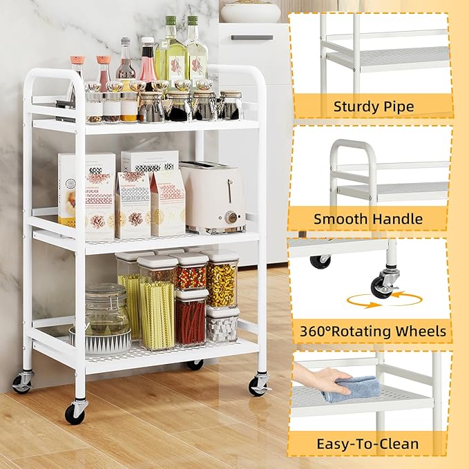 HDANI 3 Tier Rolling Cart, Heavy Duty Multifunctional Metal Frame-Supports 22 - Image 8