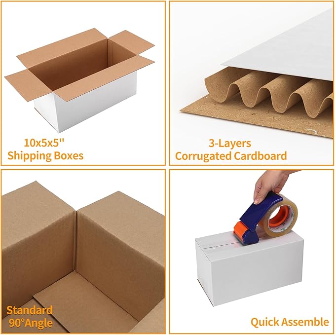 PETAFLOP 10x5x5 Shipping Boxes Set of 25, Small White Cardboard Mailer Box - Image 3