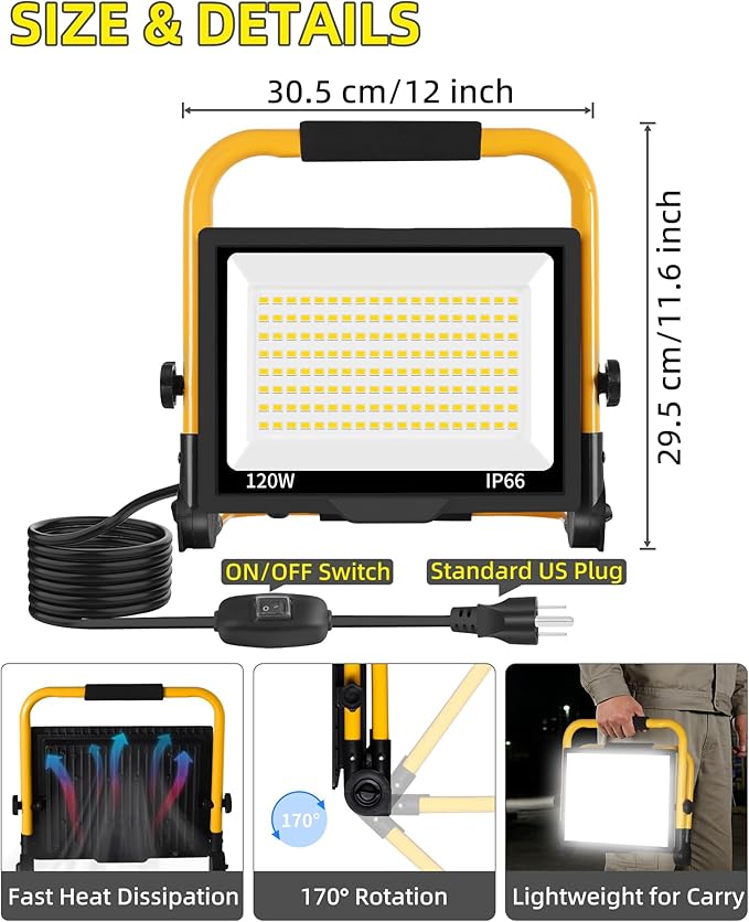 14400LM LED Work Light, 120W Flood Light - Image 5