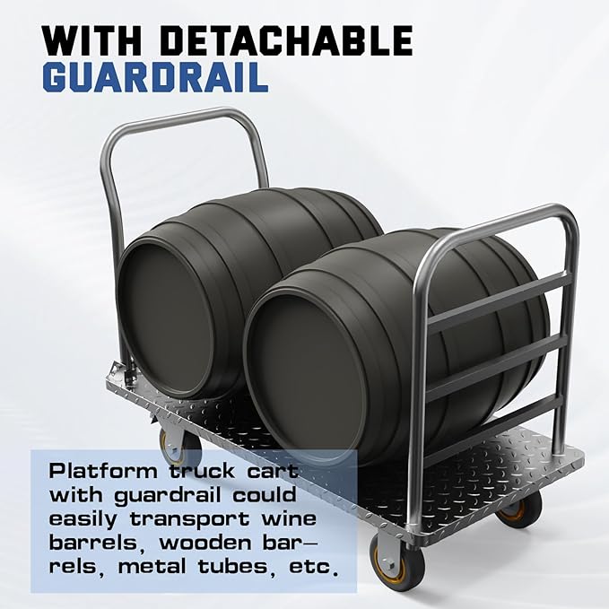 Platform Truck Cart with Detachable Baffle Guardrail, Heavy Duty 48x24 Inch - Image 3