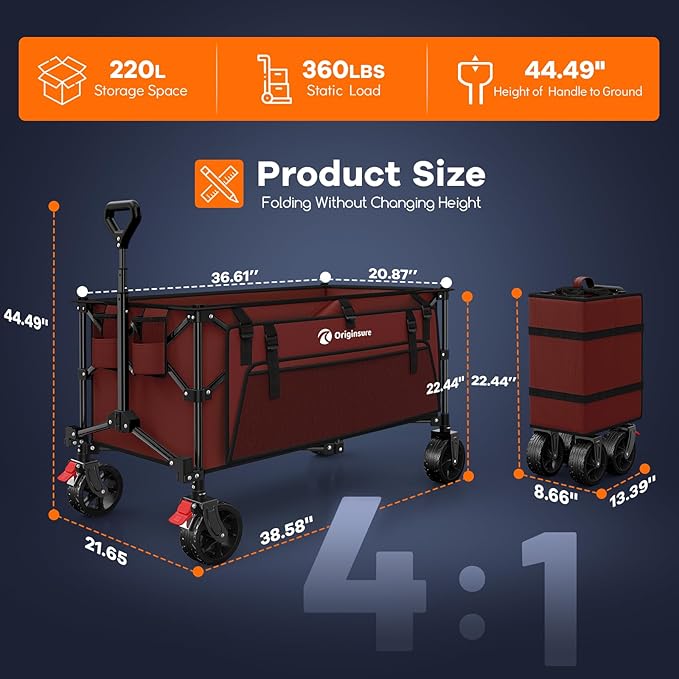 220L Collapsible Wagon Cart Foldable, Utility Carts - Image 2
