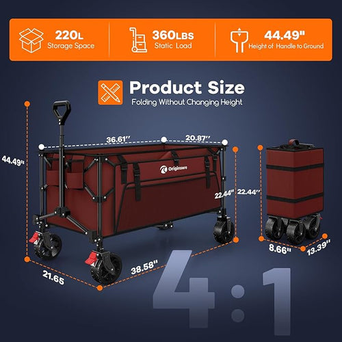 220L Collapsible Wagon Cart Foldable, Utility Carts - Image 2