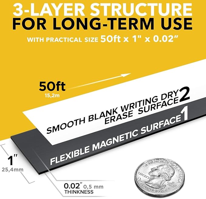 X-bet MAGNET Dry Erase Magnetic Strips 50 feet x 1inch x Total Thickness - Image 2