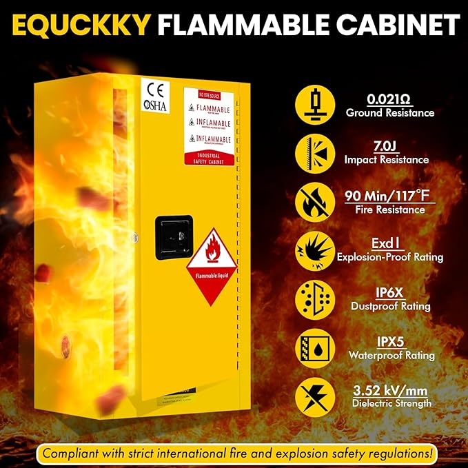 Flammable Storage Cabinet 34"x34"x65", 90 Gallon Chemical Safety Cabinet - Image 3