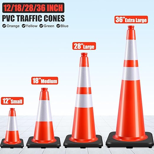 6 Pack 12" Inch Orange PVC Traffic Cones - Image 2