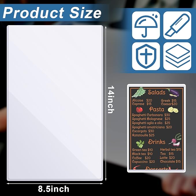 Henoyso 10 Pcs 8.5" x 14" Menu Cover Rigid Print Protectors Clear Heavy Duty - Image 3