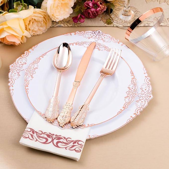 350PCS Rose Gold Plastic Plates - Image 4